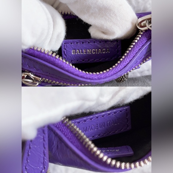 Authentic Balenciaga Women's Le Cagole XS Leather Shoulder Bag in Purple - Picture 10 of 16